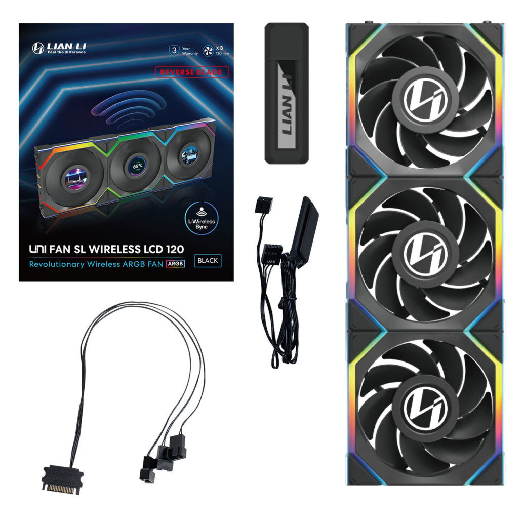 Ventilator Lian-Li UNI FAN SL Wireless LCD 120mm črna ARGB (Reverse Blade 3 pack + kontroler)