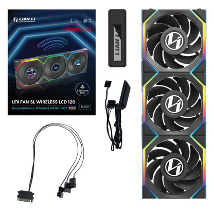 Ventilator Lian-Li UNI FAN SL Wireless LCD 120mm črna ARGB (Reverse Blade 3 pack + kontroler)
