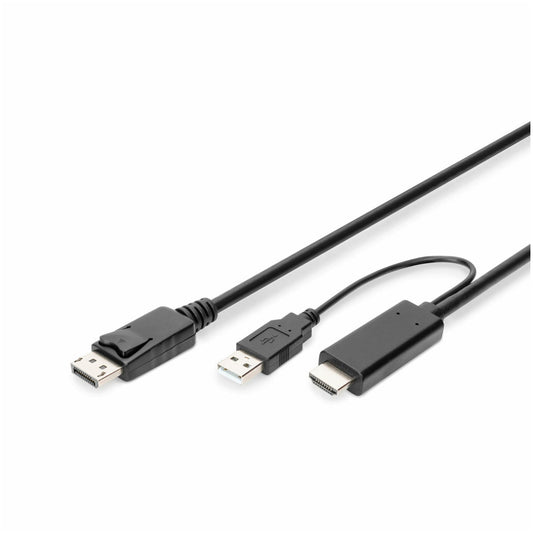 Kabel HDMI(m)=>DisplayPort(m) 2,00m 4K/30Hz vgrajen aktivni pretvornik z USB napajanjem črn Digitus (AK-330111-020-S)