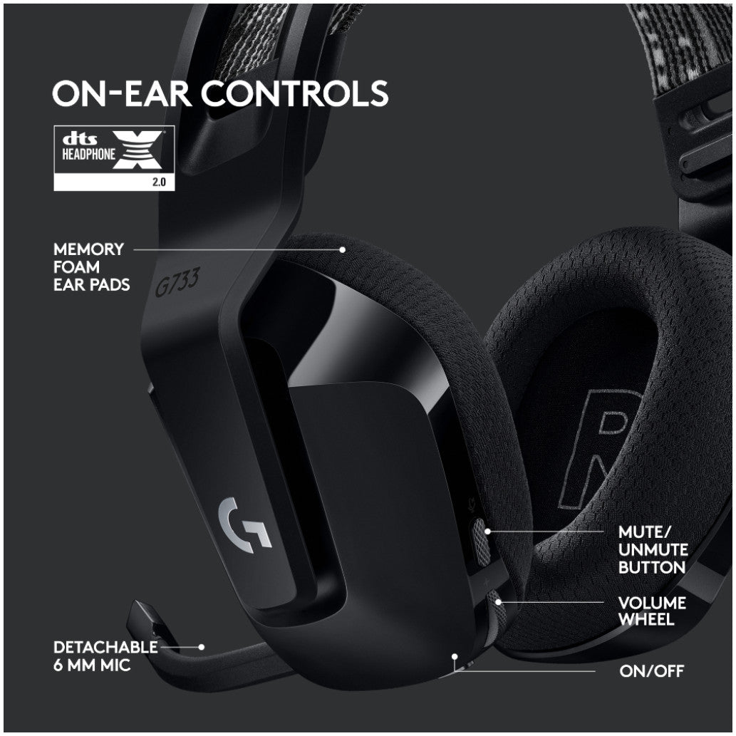 Slušalke gaming Logitech brezžične G733 Lightspeed 2,4Hz - črne (981-000864)