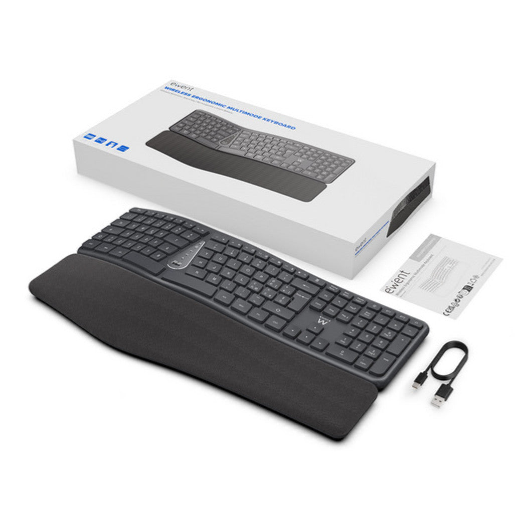 Tipkovnica Bluetooth + USB Ewent Wireless Ergonomic Multi-Connect SLO | Slovenski nabor znakov črno-siva (EW3289)