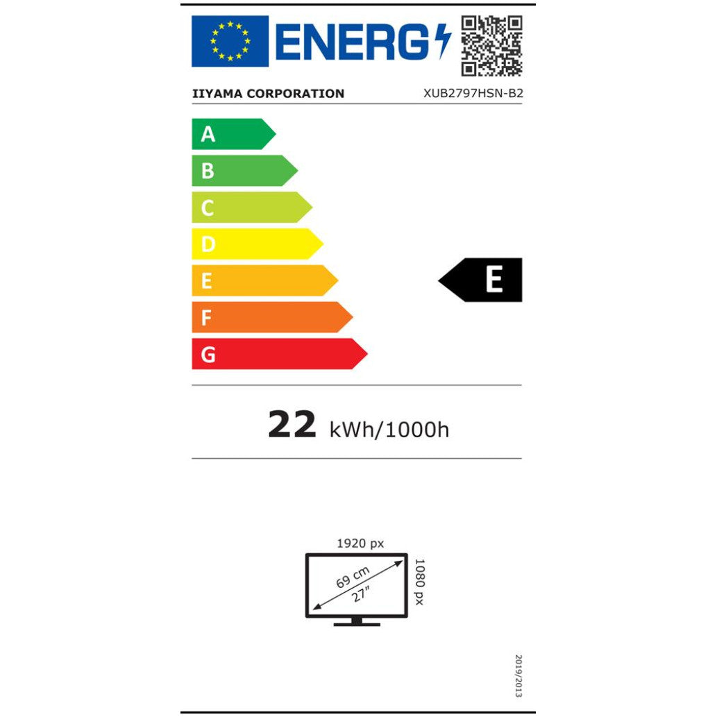 Monitor Iiyama 68,6 cm (27,0") XUB2797HSN-B2 1920x1080 100Hz IPS 1ms HDMI DisplayPort USB-C 65W DP-Out 3xUSB3.2 USB-C-Out Pivot Zvočniki  sRGB99% RJ45 ProLite