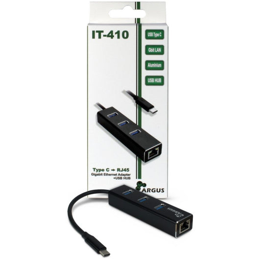 HUB USB-C => 3xUSB3.0 LAN RJ45 100/1000 Inter-Tech Argus IT-410 (88885440)