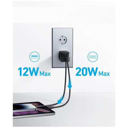 Hišni polnilec 100-240V => 1x USB-C in 1x USB-A 33W za mobilni telefon ali tablični računalnik Anker 323 PIQ 3.0 črn (A2331G11)