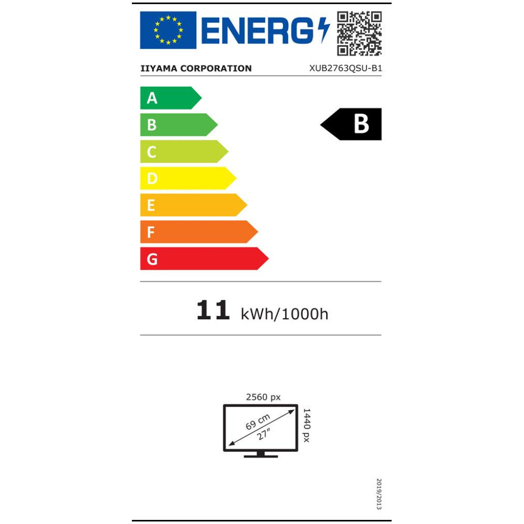 Monitor Iiyama 68,6 cm (27,0") XUB2763QSU-B1 2560x1440 100Hz IPS 2ms HDMI DisplayPort 2xUSB3.0 Pivot Zvočniki  sRGB96% ProLite