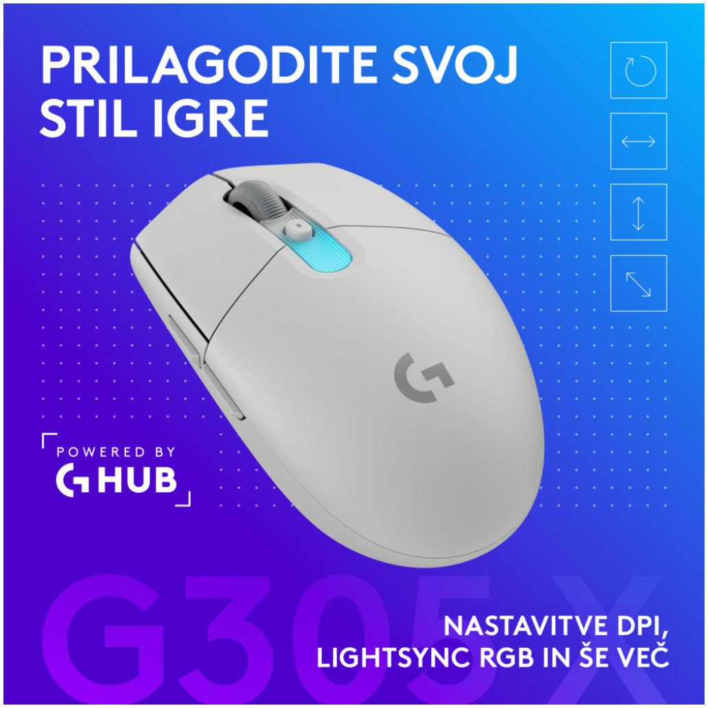 Gaming miška brezžična Logitech G305 X Superlight, bela (910-007747)