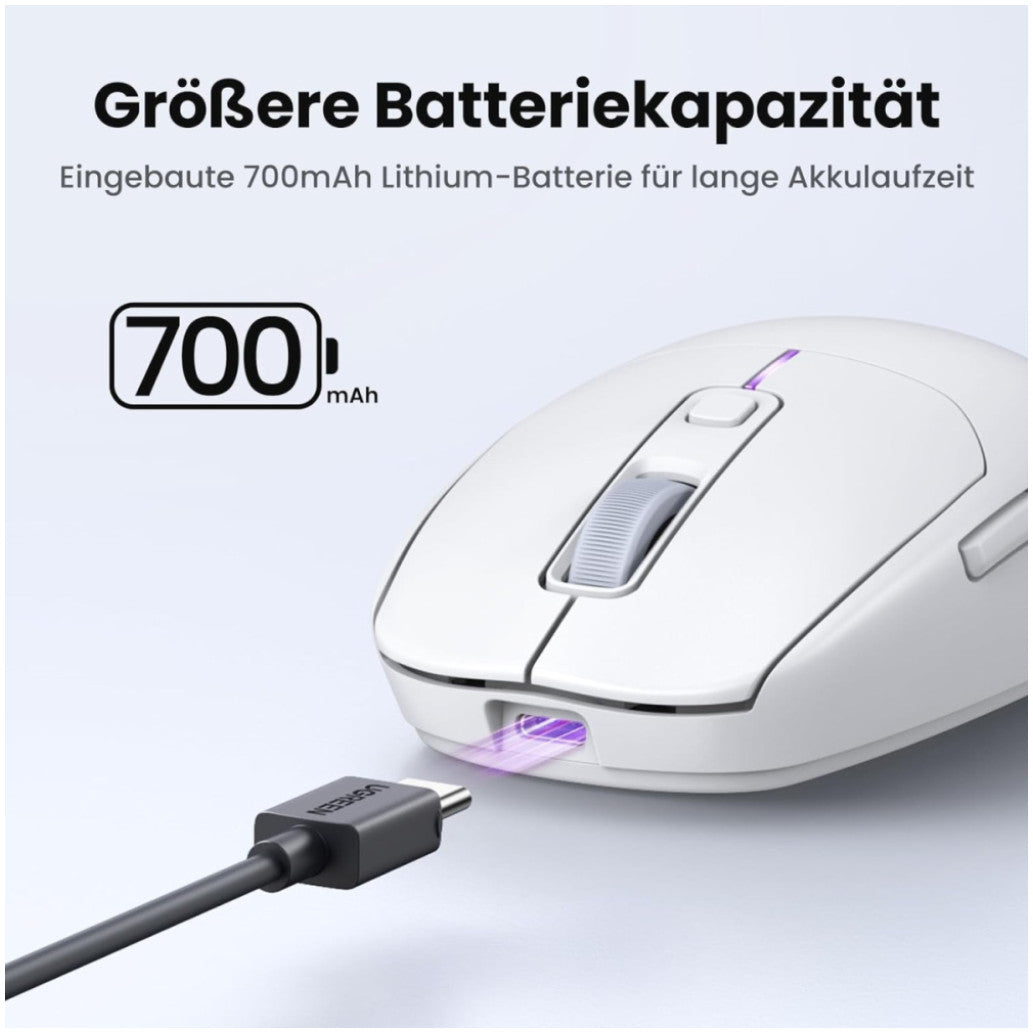 Miš brezžična + Bluetooth USB-C Ugreen UGRTI-15629 5000DPI 700mAh vgrajena baterija 5 gumbov bela (15629)