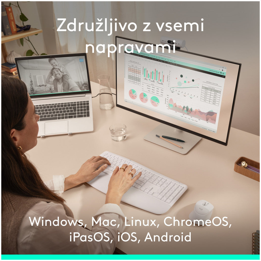 Tipkovnica in miš Logitech brezžična + Bluetooth MK880 Signature Comfort Plus bela SLO gravura (920-014033)