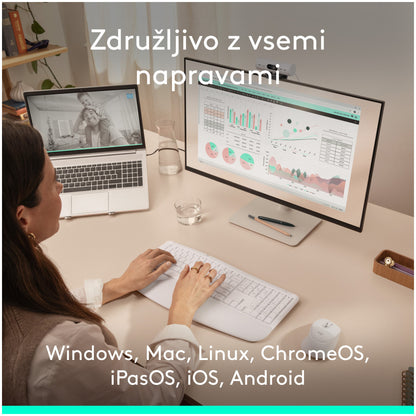 Tipkovnica in miš Logitech brezžična + Bluetooth MK880 Signature Comfort Plus bela SLO gravura (920-014033)