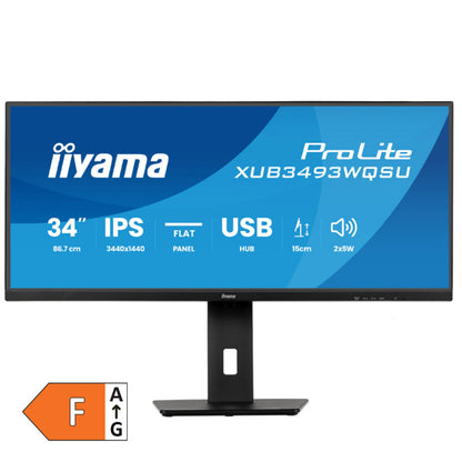 Monitor Iiyama 86,4 cm (34,0") XUB3493WQSU-B6 3440x1440 120Hz IPS 1ms 2xHDMI DisplayPort 2xUSB3.2 2xUSB-C-Out HAS Zvočniki 2x5W  sRGB100% FreeSync ProLite PiP PbP