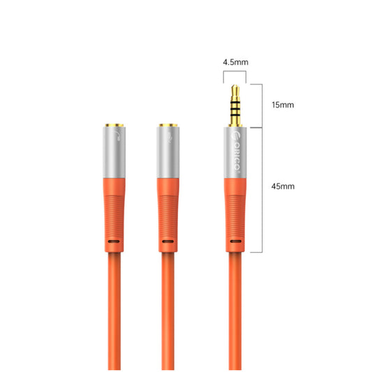 Kabel Audio 3,5mm (m) => 2x 3,5mm (ž) 1,0m Orico AX2-10 oranžen (AX2-10-OR-BP)