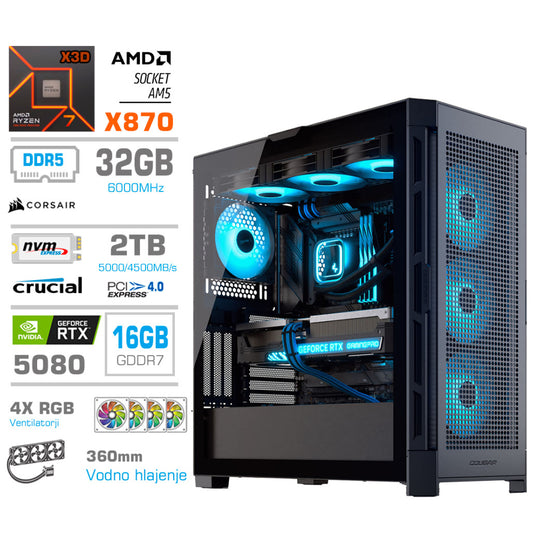 Računalnik MEGA TWR S11 R7-7800X3D/RTX5080/32GB-DDR5/2TB/1050W/Brez OS/črna RGB + Estetski napajalni kabli [Svetlo modra / Črna]