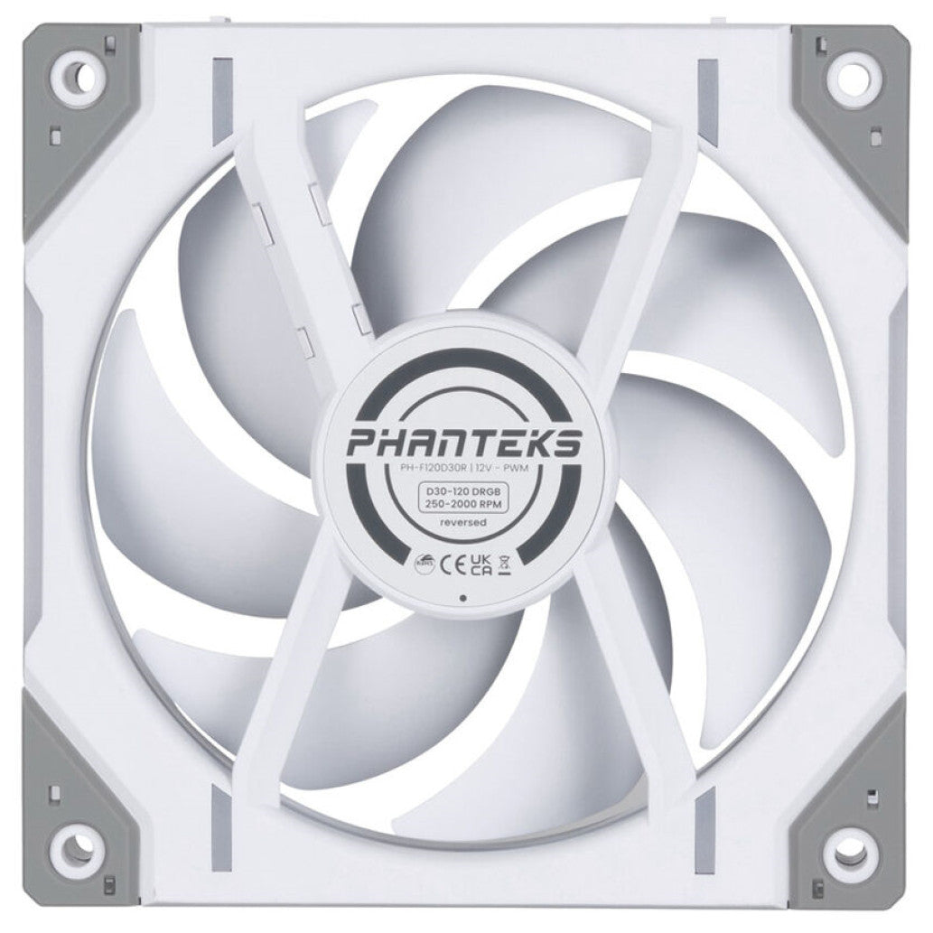 Ventilator Phanteks D30 120mm bela RGB Reverse Airflow