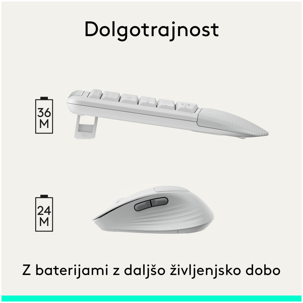 Tipkovnica in miš Logitech brezžična + Bluetooth MK880 Signature Comfort Plus bela SLO gravura (920-014033)