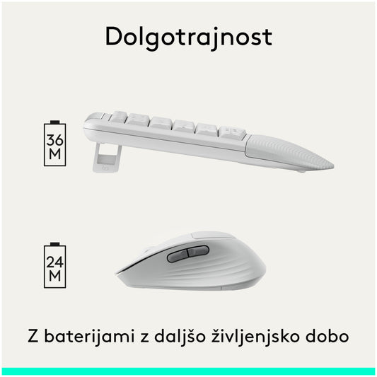 Tipkovnica in miš Logitech brezžična + Bluetooth MK880 Signature Comfort Plus bela SLO gravura (920-014033)