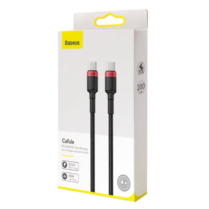 Kabel USB-C => USB-C tekstil ovoj 2,00m 20V/5A 100W PD2 Baseus Cafule črn/rdeč (CATKLF-AL91)