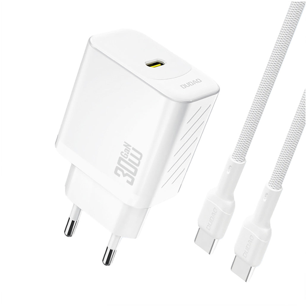 Hišni polnilec 100-240V => 1x USB-C 30W GaN PD s priloženim kablom USB-C bel Dudao (A27PCEU-White)