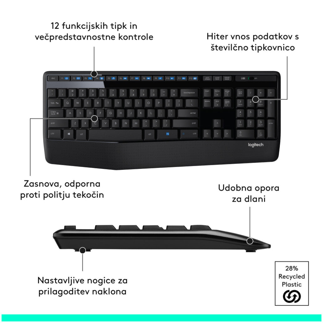 Tipkovnica  +MIŠ Logitech Brezžična Desktop MK345 Combo, SLO gravura (920-006489)