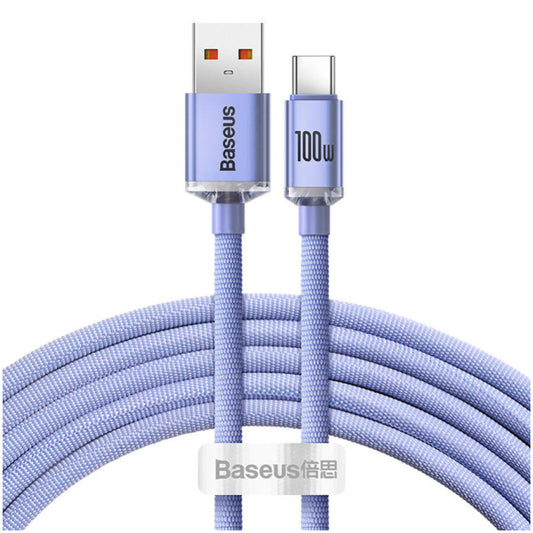 Kabel USB-C => USB-A 2.0 tekstil ovoj 2,00m 5A Baseus Crystal Shine – vijolčen (CAJY000505)