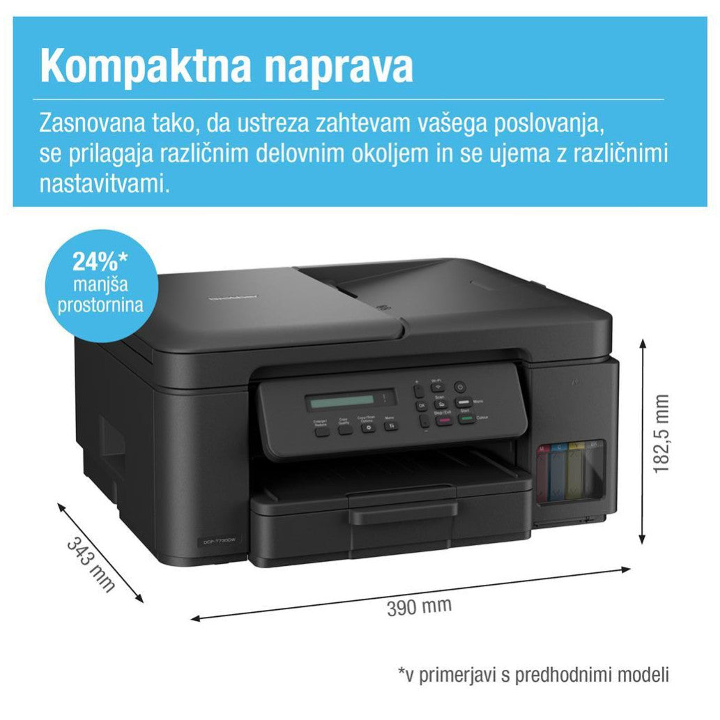 Tiskalnik multifunkcijski brizgalni barvni Brother DCP-T730DW A4 duplex tisk enostransko skeniranje USB WiFi 16ppm (DCPT730DWYJ1)