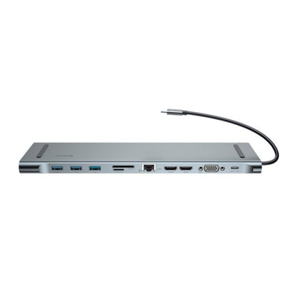 Priklopna postaja USB-C => 3x USB 3.0 tip A USB-C PD 60W 2x HDMI VGA microSD/SD/MMC RJ45 AUX Baseus Enjoyment Series srebrn (CATSX-G0G)