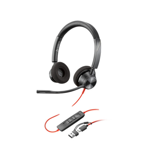 Slušalke žične Poly naglavne z mikrofonom USB-C/USB-A Blackwire 3320 Stereo črna USB-C/A Adapter (8X219AA)