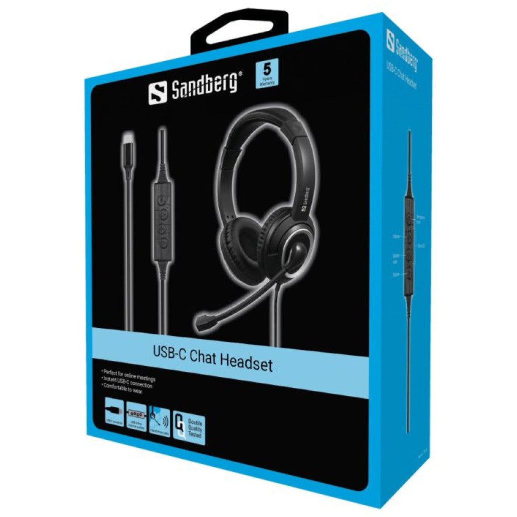 Slušalke žične Sandberg naglavne z mikrofonom USB-C Chat Headset črna kontrolnik na kablu (126-47)
