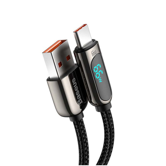 Kabel USB-C => USB-A 2.0 tekstil ovoj 1,00m 6A Baseus LED – črn (CASX020001)