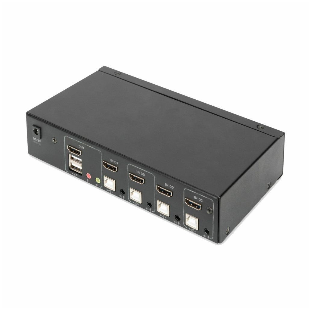 KVM stikalo Digitus 4-port 4K/30Hz IN 4xHDMI 4xUSB 4x3,5mm OUT HDMI 2xUSB-A 2x3,5mm (DS-12880)