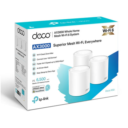 Usmerjevalnik brezžični mrežni sistem TP-Link WiFi6 802.11ax AX3000 3000Mbit/s MESH 3xLAN 2x notranja antena (Deco X50(3-pack))