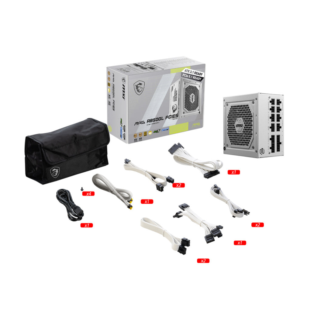 Napajalnik - 850W MSI MAG A850GL 80Plus Gold 90% ATX 3.1 (Gen5) Modular 120mm bela (30919872)