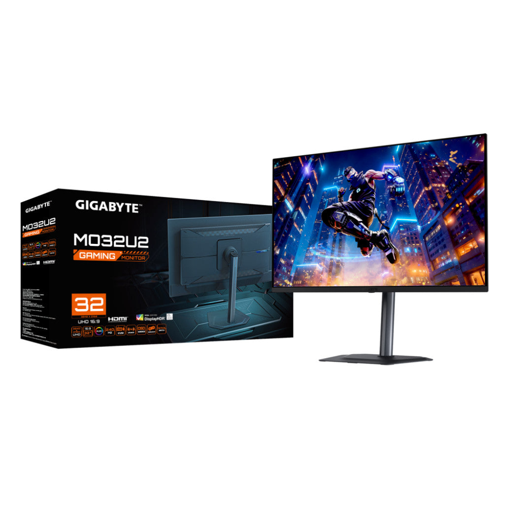 Monitor GigaByte 80 cm (31,5") MO32U24 3840x2160 Gaming 240Hz OLED 0,03ms 2xHDMI DisplayPort USB-C 18W 3xUSB Pivot Zvočniki 2x5W  DCI-P3-99% FreeSync Premium PRO HDR10 črna