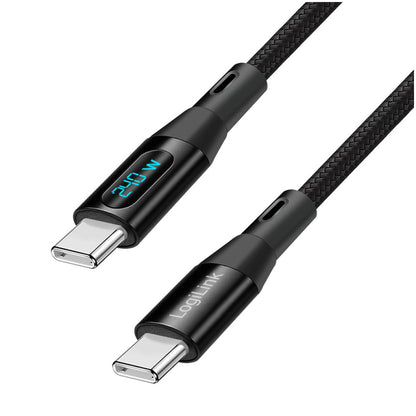 Kabel USB-C (m) => USB-C (m) 2.0 2,0m 240W 5A/48V 480Mbps LED zaslon črn LogiLink (CU0447)