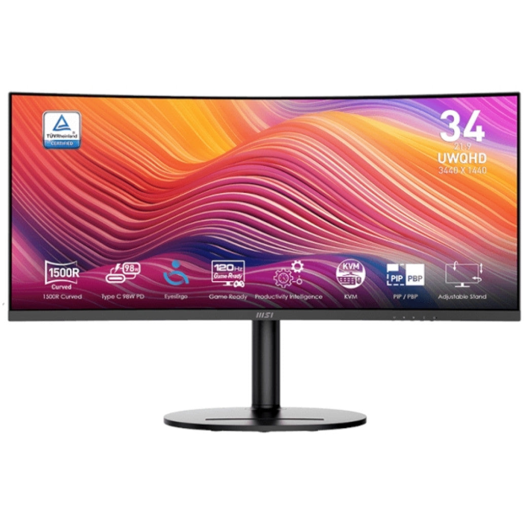 Monitor MSI 86,4 cm (34,0") MD342CQP 3440x1440 Curved 120Hz VA 1ms 2xHDMI DisplayPort 98W USB-C-Out Pivot Zvočniki 2x3W  DCI-P3-95% FreeSync Premium KVM HDR Modern