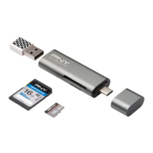 čitalec kartic PNY USB-C za SD microSD srebrn (R-TC-UA-3N1E01-RB)