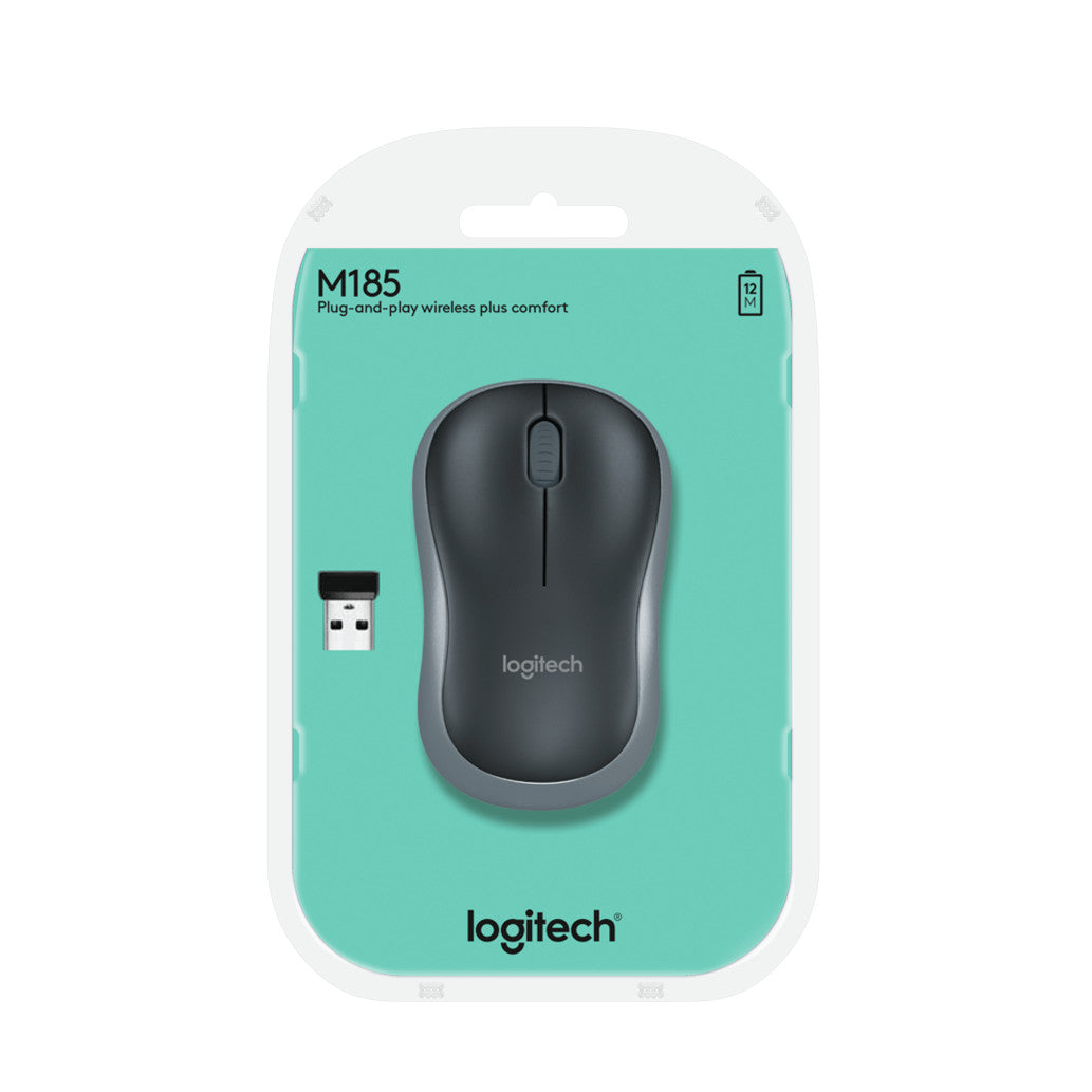 Miš Logitech brezžična M185 za notesnike siva nano (910-002235)