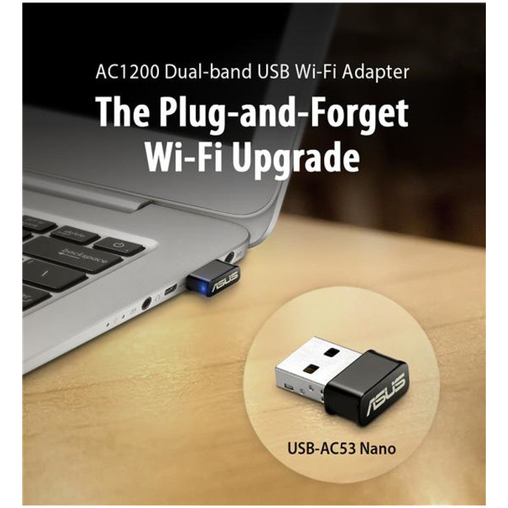 Brezžični mrežni adapter USB 3.0 Asus WiFi5 802.11ac AC1200 867Mbit/s Dualband Nano (90IG03P0-BM0R10)