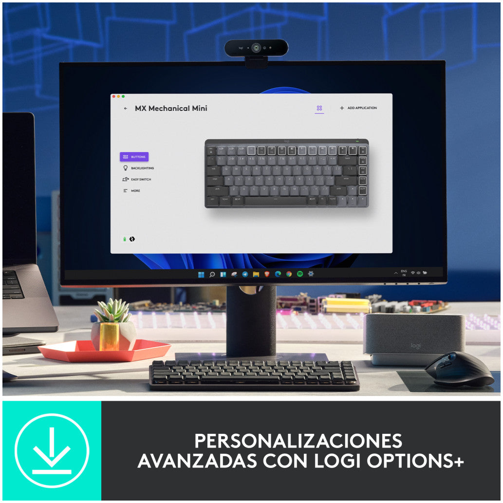 Tipkovnica brezžična + Bluetooth Logitech MX Mechanical MINI UK | SLO gravura grafitna LED osvetlitev (920-010780)