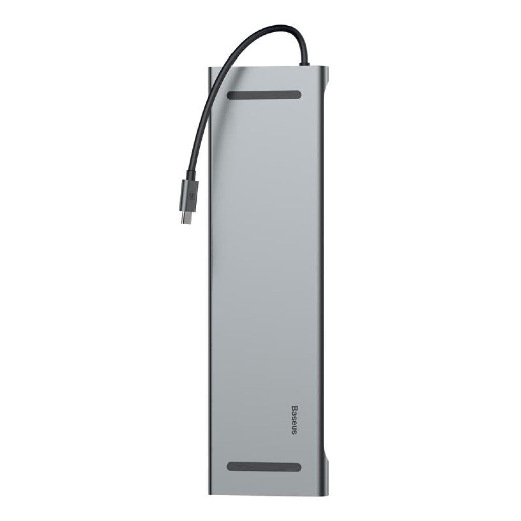Priklopna postaja USB-C => 3x USB 3.0 tip A USB-C PD 60W 2x HDMI VGA microSD/SD/MMC RJ45 AUX Baseus Enjoyment Series srebrn (CATSX-G0G)