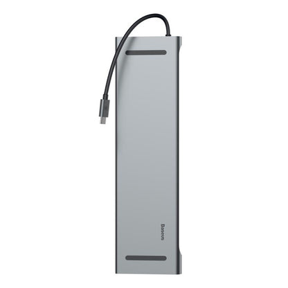 Priklopna postaja USB-C => 3x USB 3.0 tip A USB-C PD 60W 2x HDMI VGA microSD/SD/MMC RJ45 AUX Baseus Enjoyment Series srebrn (CATSX-G0G)