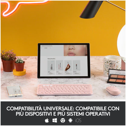 Tipkovnica Logitech brezžična K380 Multi-Device SLO mini roza SLO gravura (920-009867)