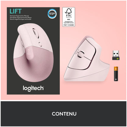 Miš brezžična + Bluetooth Logitech Lift Vertical za desničarje 4000DPI ergonomična roza (910-006478)