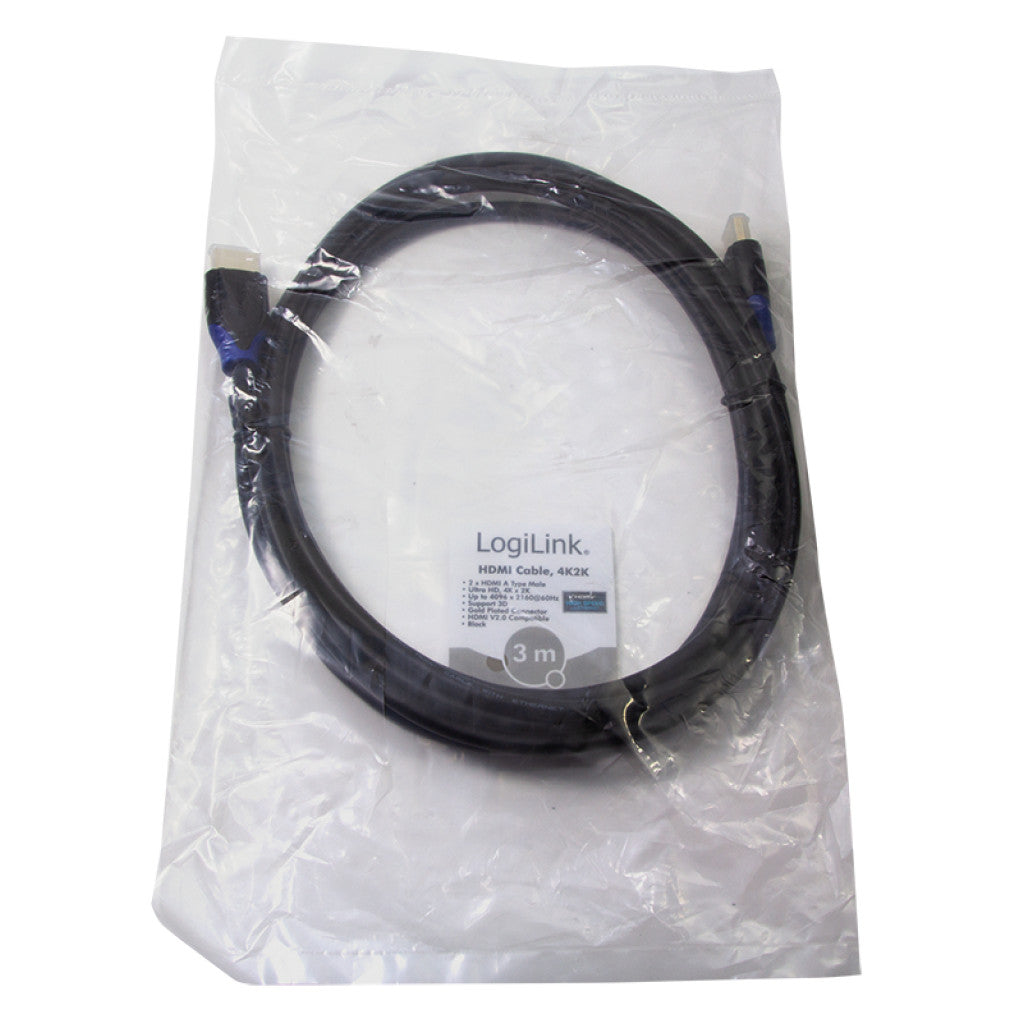 Kabel HDMI(m)=>HDMI(m) v2.0 3,00m 4K/60Hz pozlačeni kontakti črn LogiLink(CH0063)