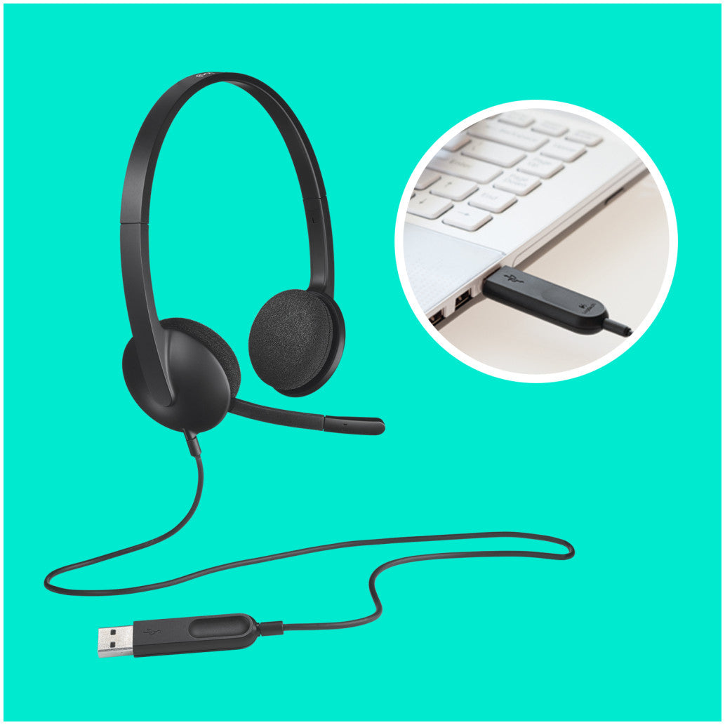 Slušalke žične Logitech naglavne z mikrofonom USB H340 Headset črne (981-000475)