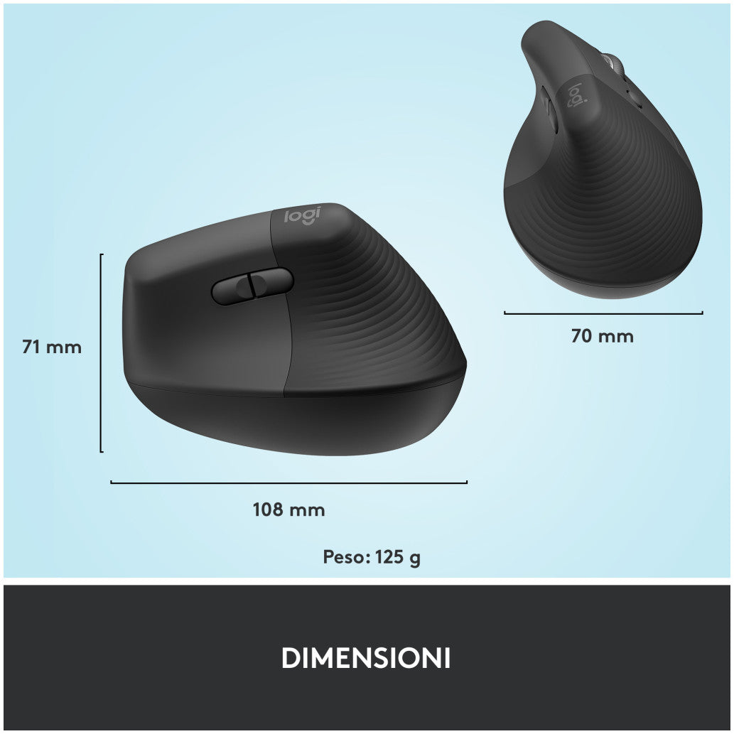 Miš brezžična + Bluetooth Logitech Lift Vertical za desničarje 4000DPI ergonomična grafitna (910-006473)