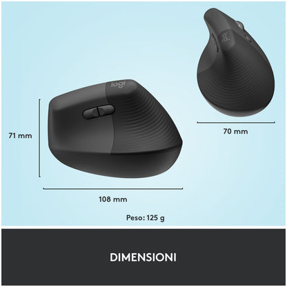 Miš brezžična + Bluetooth Logitech Lift Vertical za desničarje 4000DPI ergonomična grafitna (910-006473)