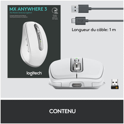 Miš brezžična + Bluetooth za notesnike Logitech MX Anywhere 3 Darkfield polnilna 4000DPI siva (910-005989)