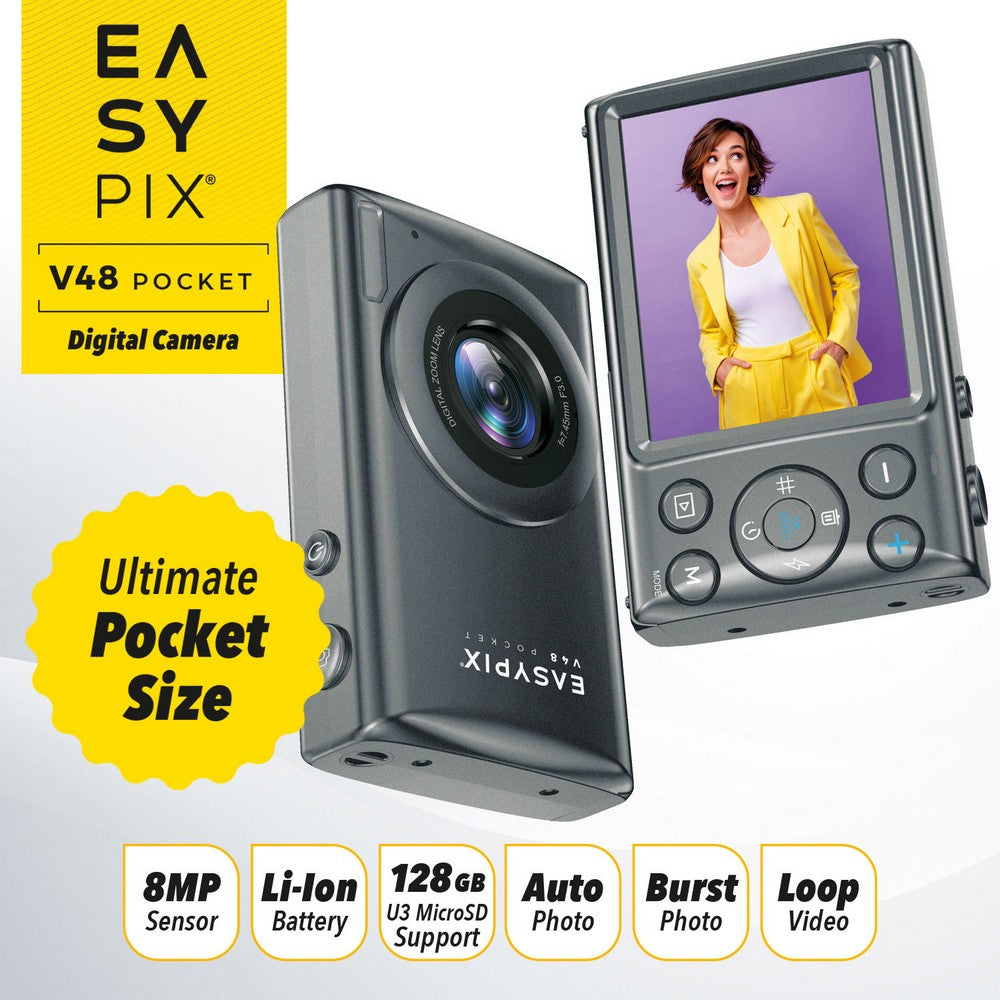 Easypix V48 Pocket – Kompaktni digitalni fotoaparat z 4K Video + 18× Digitalni Zoom - EASYPIX20212
