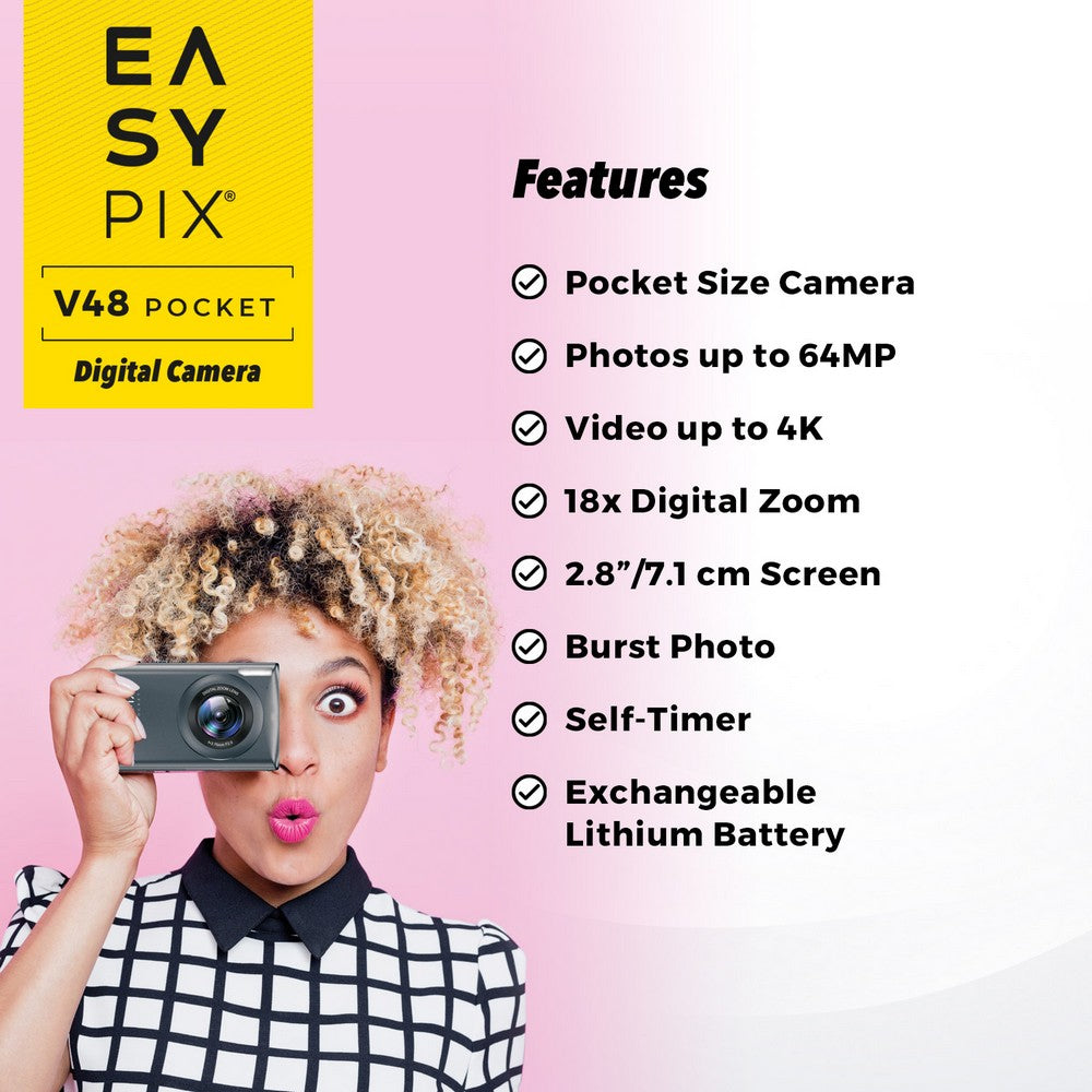 Easypix V48 Pocket – Kompaktni digitalni fotoaparat z 4K Video + 18× Digitalni Zoom - EASYPIX20212