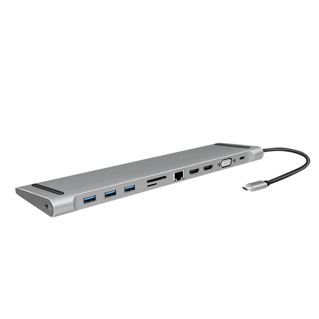 Priklopna postaja USB-C => 3x USB 3.0 tip A USB-C PD 100W 2x HDMI VGA RJ45 11 izhodov srebrn LogiLink (UA0373)